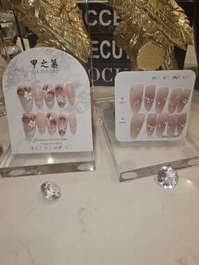 Pink Floral Press-On Nails - Stylish Strawberry & Butterfly Accents